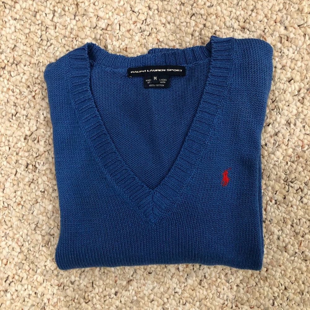 Ralph Lauren Sport V Neck Cotton Knit Ladies Sweater M